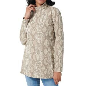 Susan Graver Weekend Tan Snake Print Mock Neck Tunic Size 2X Petite NEW